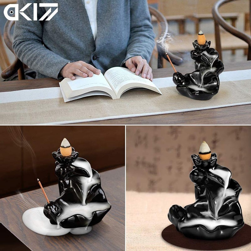 DK177 Waterfall Incense Holder Backflow Cone Ceramic Burner Handcrafted Porcelain Censer Incense Stick Stand with 20 Free Cones - Image 3